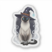 Witchy Siamese – Halloween Slanke Kat Sticker (Voorkant)
