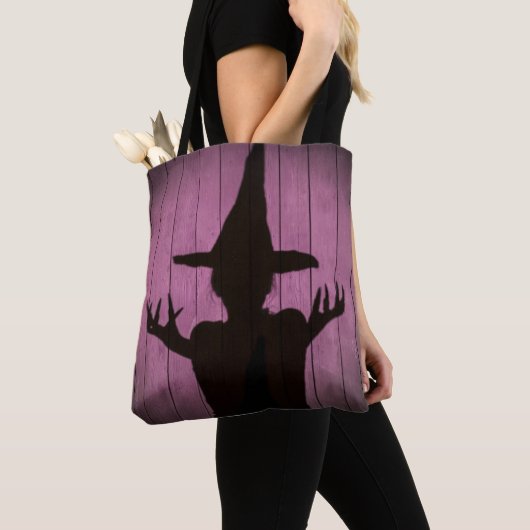 Witchy Silhouette Zwart en Paarse Tote Bag (Dichtbij)