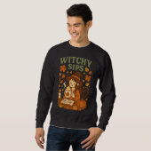 Witchy Sips Halloween T-shirt | Cosy Witch Coffee (Voorkant volledig)