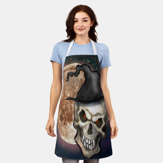 Witchy Skull Halloween Apron Schort (Gedragen)