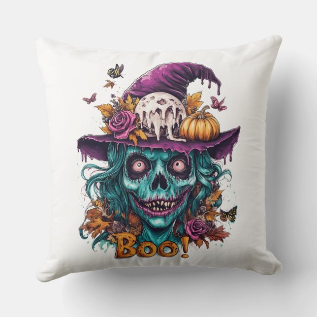 Witchy Skull Halloween Sierkussen (Achterkant)