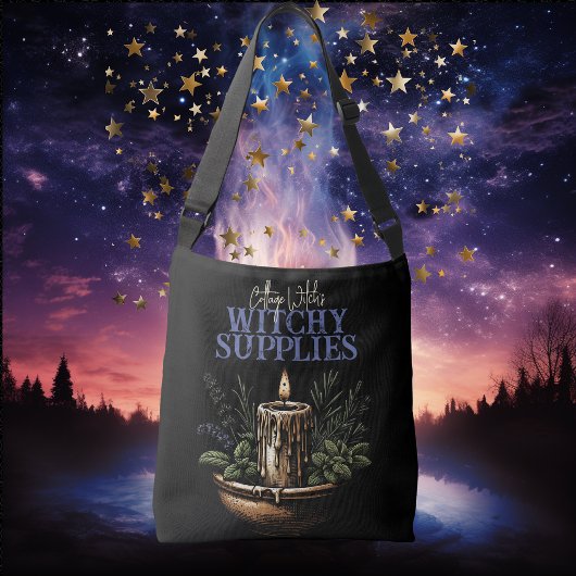 Witchy Supplies Black Candle Moon Crossbody Tas