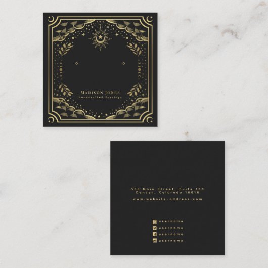 Witchy Tarot Kaart Stud Oorbel Display Vierkante Visitekaartje (Voorkant / Achterkant)