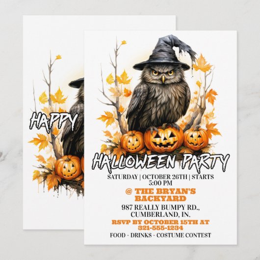 Witchy Uil Gelukkig Halloween Feest Uitnodigingen (Voorkant / Achterkant)