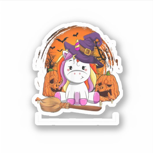 Witchy Unicorn Halloween Pumpkin Cute Halloween Sticker (Voorkant)