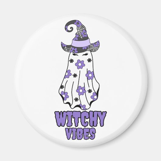 "Witchy Vibes" Halloween Witch Ghost Paarse Magneet (Voorkant)