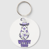 "Witchy Vibes" Halloween Witch Ghost Paarse Sleutelhanger (Voorkant)
