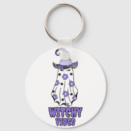 "Witchy Vibes" Halloween Witch Ghost Paarse Sleutelhanger