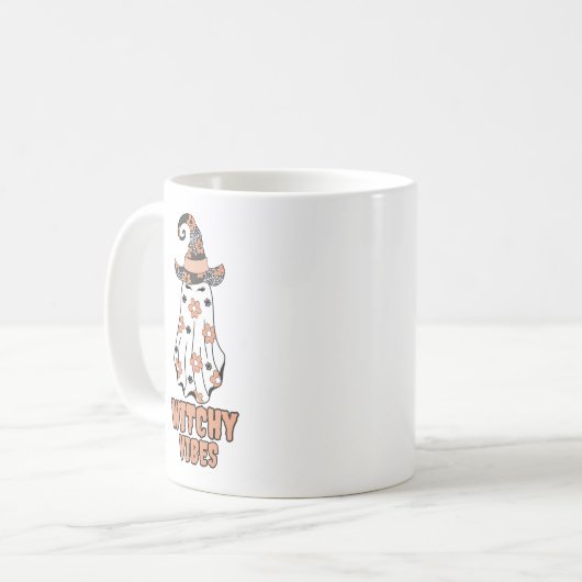 Witchy Vibes - Halloween Witch Ghost Sinaasappel Koffiemok (Voorkant links)