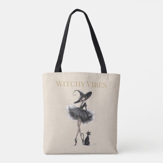 Witchy Vibes Light Edition – Gothic Witch & Cat Tote Bag (Achterkant)