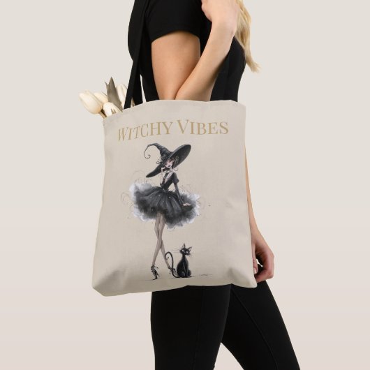 Witchy Vibes Light Edition – Gothic Witch & Cat Tote Bag (Dichtbij)