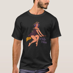 Witchy Vibes vliegende heks op Halloween T-shirt