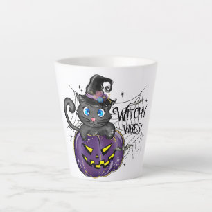 Witchy Vibes   Witch Black Cat en Jack-O-Lantern Latte Mok