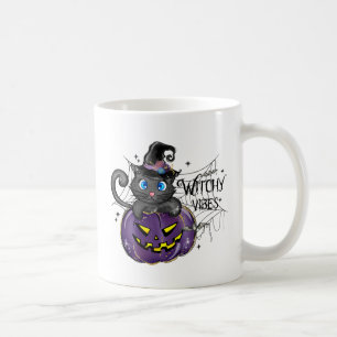 Witchy Vibes: Zwarte kat op de Paarse Jack-O-Lante Koffiemok