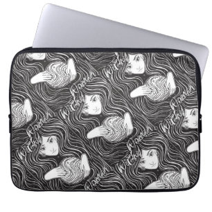 Witchy Vrouw Artistiek Zwart-wit Laptop Sleeve