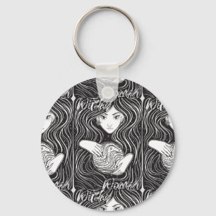 Witchy Vrouw Artistiek Zwart-wit Sleutelhanger