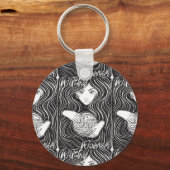 Witchy Vrouw Artistiek Zwart-wit Sleutelhanger (Achterkant)