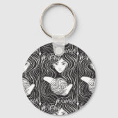 Witchy Vrouw Artistiek Zwart-wit Sleutelhanger (Achterkant)
