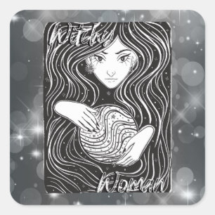 Witchy Vrouw Artistiek Zwart-wit Vierkante Sticker