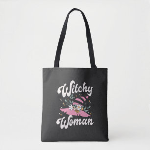 Witchy Vrouw Grappig Roze Heks Halloween Tote Bag