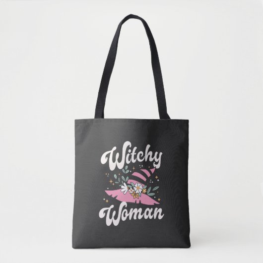 Witchy Vrouw Grappig Roze Heks Halloween Tote Bag (Voorkant)