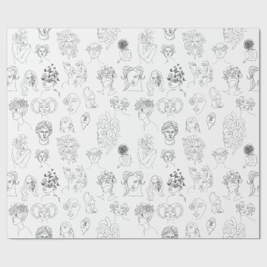Witchy Vrouw Monster Line Art Wrapping Paper Cadeaupapier (Vlak)