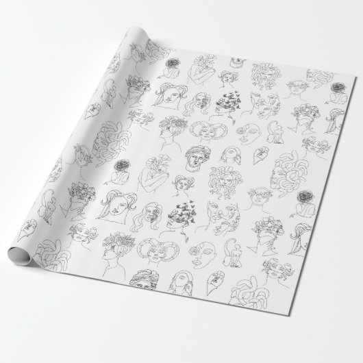 Witchy Vrouw Monster Line Art Wrapping Paper Cadeaupapier (Uitgerold)