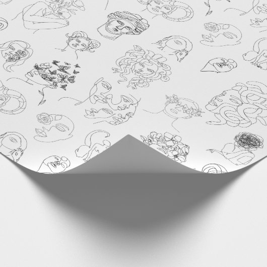 Witchy Vrouw Monster Line Art Wrapping Paper Cadeaupapier (Hoek)