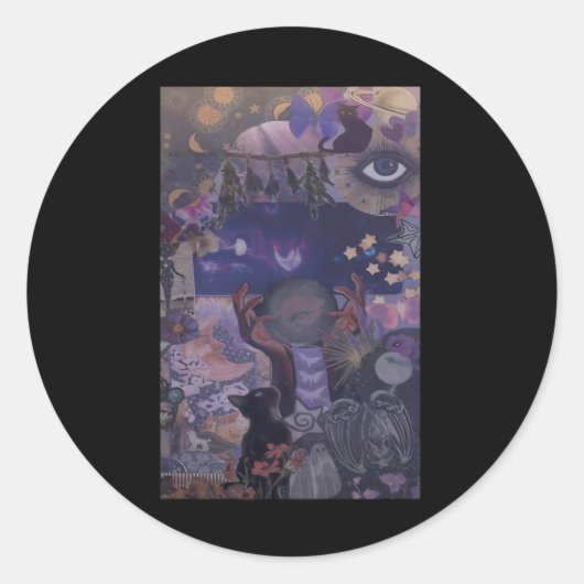 Witchy Whimsigoth esthetiek met katten Ronde Sticker (Voorkant)