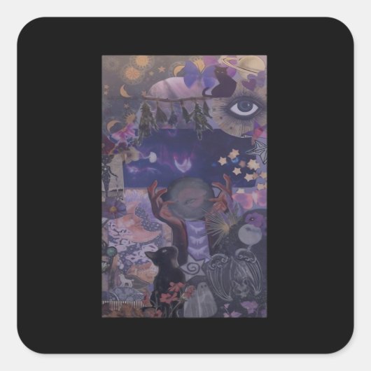 Witchy Whimsigoth esthetiek met katten Vierkante Sticker (Voorkant)