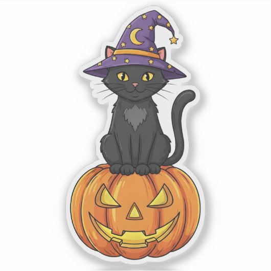 Witchy Whiskers Halloween Sticker (Voorkant)