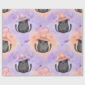 Witchy Whiskers – Pastel Halloween Cat Pattern Cadeaupapier (Vlak)