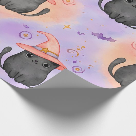 Witchy Whiskers – Pastel Halloween Cat Pattern Cadeaupapier (Hoek)