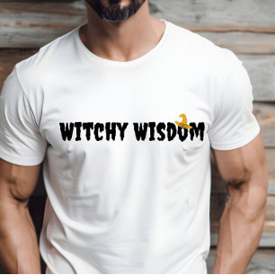 Witchy Wisdom Halloween pet zwarte typografie T-shirt
