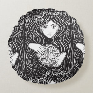 Witchy Woman Artistic Zwart-wit Sierkussen Rond Kussen