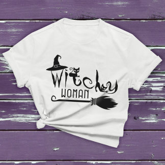 Witchy Woman Black Cat Halloween Witch Graphic T-s T-shirt