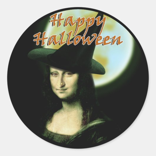 Witchy Woman Mona Lisa Halloween Ronde Sticker (Voorkant)