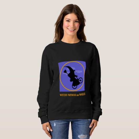 Witchy Woman on Wheels voor Halloween Trui (Voorkant volledig)