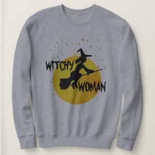 Witchy Woman Silhouette Flying Witch Moon Stars Trui