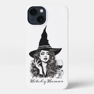 Witchy Woman, Zwarte elegante heks met wijn iPhone 13 Hoesje