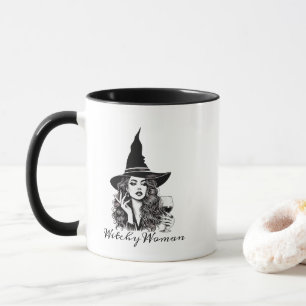 Witchy Woman, Zwarte elegante heks met wijn Mok