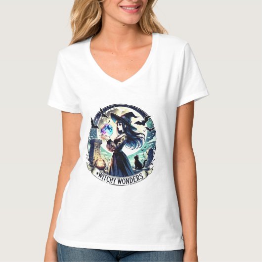 "Witchy Wonders" Halloween Crystal Ball Shirt (Voorkant)