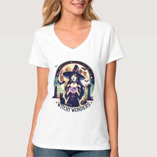 "Witchy Wonders" Halloween Crystal Ball Shirt (Voorkant)