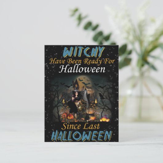 Witchy zegt fijne Halloween wenskaart Briefkaart (Staand voorkant)