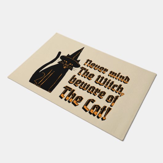 Witchy zwarte kat, heks is bekend,  deurmat (Schuin)