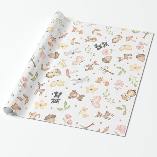 Witd Waterverf Bosdieren Cadeaupapier (Uitgerold)