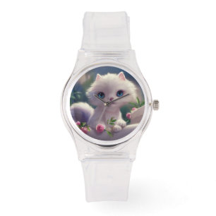 WITE CAT KITTEN PINK WRIST WATCH HORLOGE