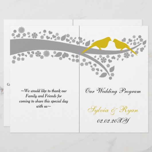 witgeel vedertje gevouwen bruiloft (Voorkant / Achterkant)