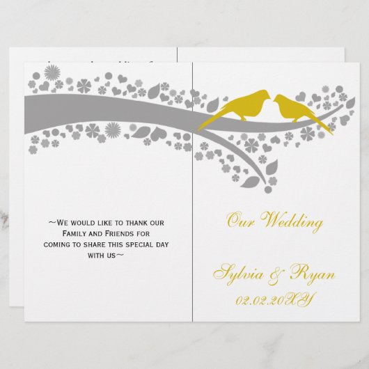 witgeel vedertje gevouwen bruiloft (Voorkant / Achterkant)