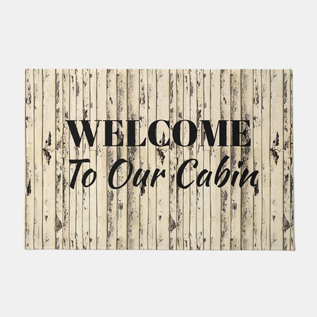 Witgekalkt hout Welkom in onze hut Deurmat (Voorkant)